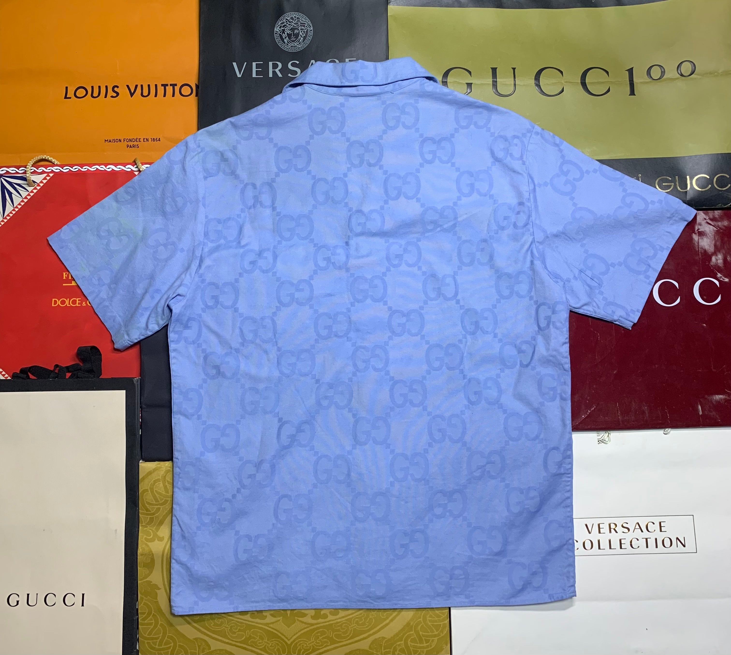 Gucci blue monogram logo polo shirt