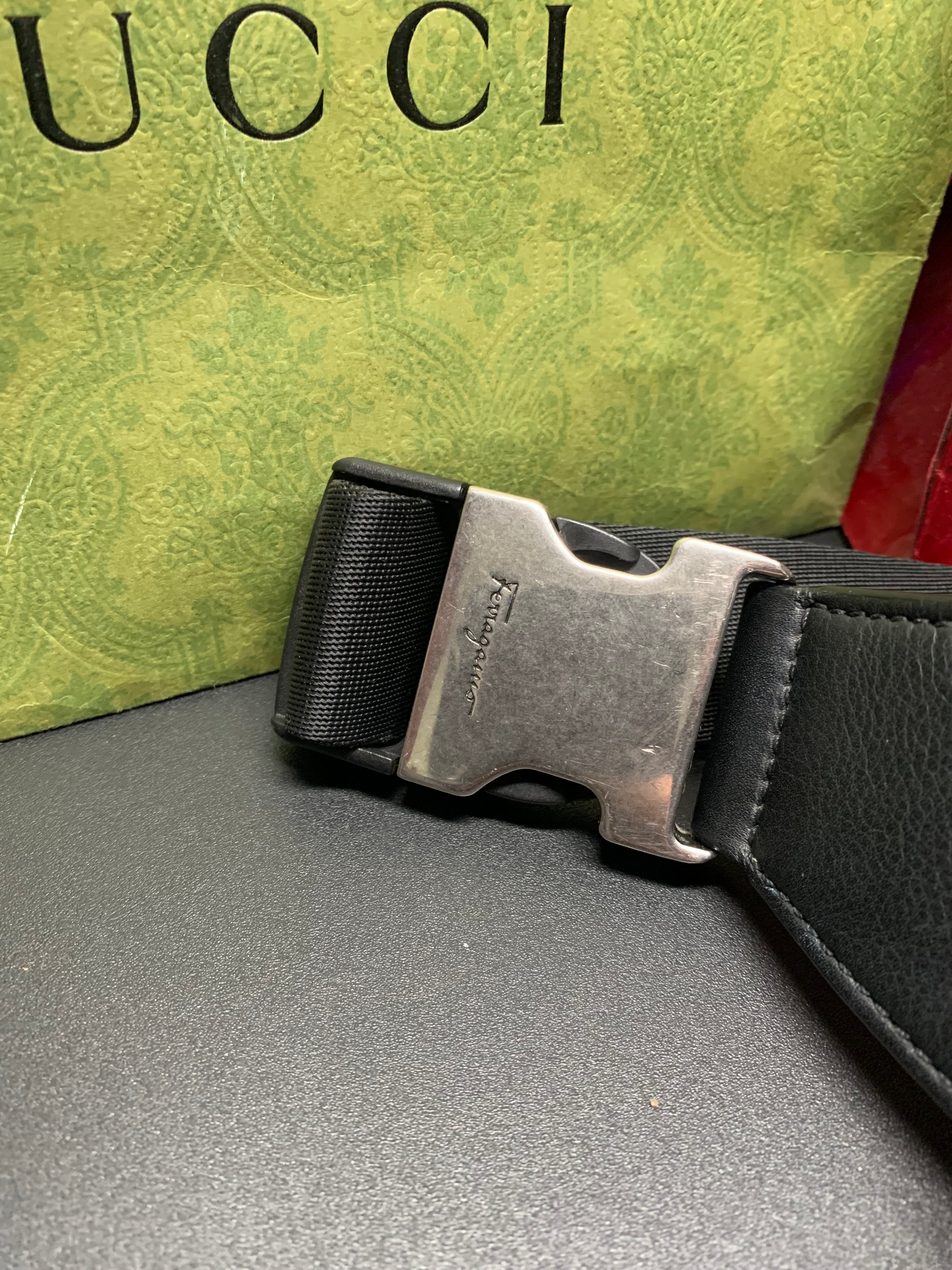 Ferragamo gancini logo embossed leather belt bag