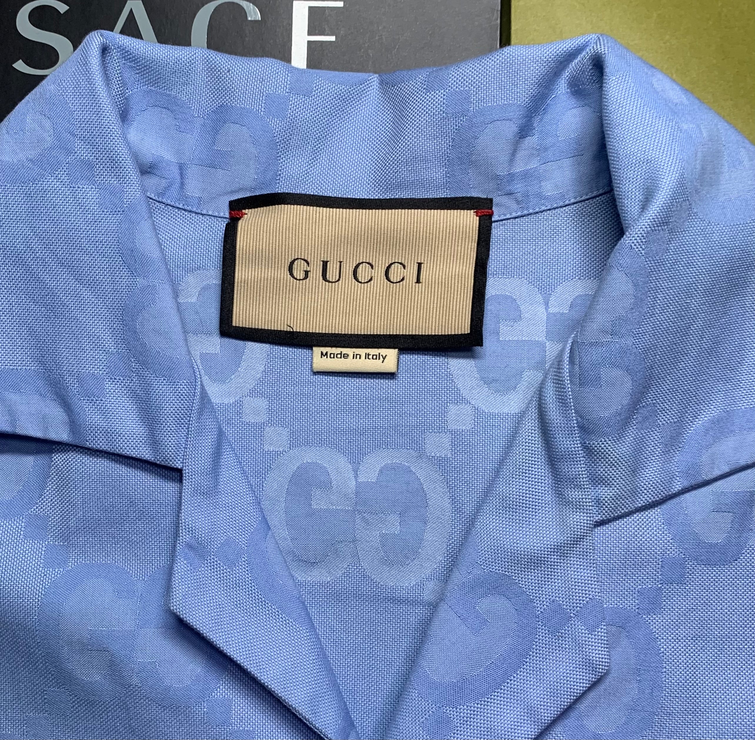 Gucci blue monogram logo polo shirt
