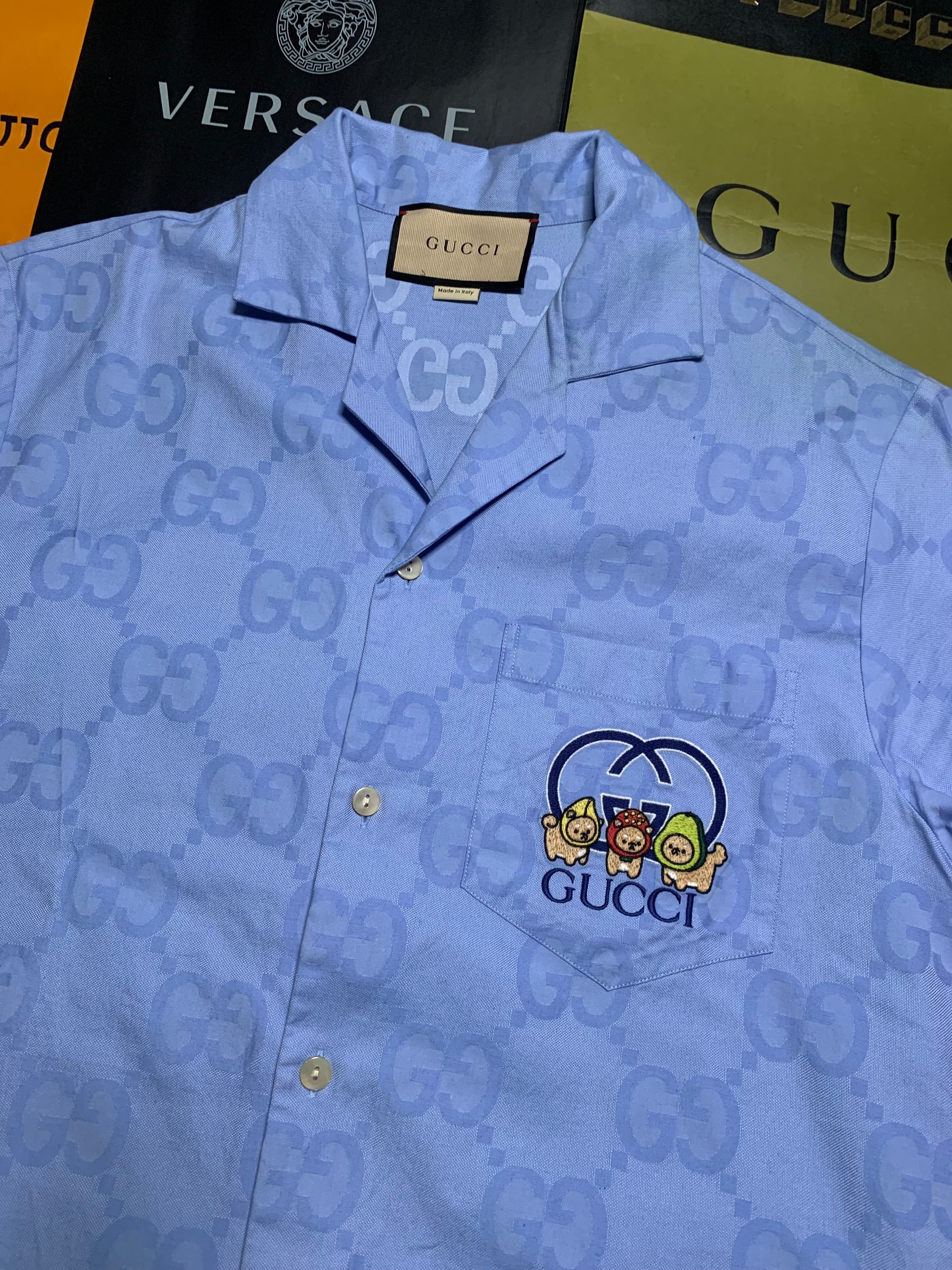 Gucci blue monogram logo polo shirt