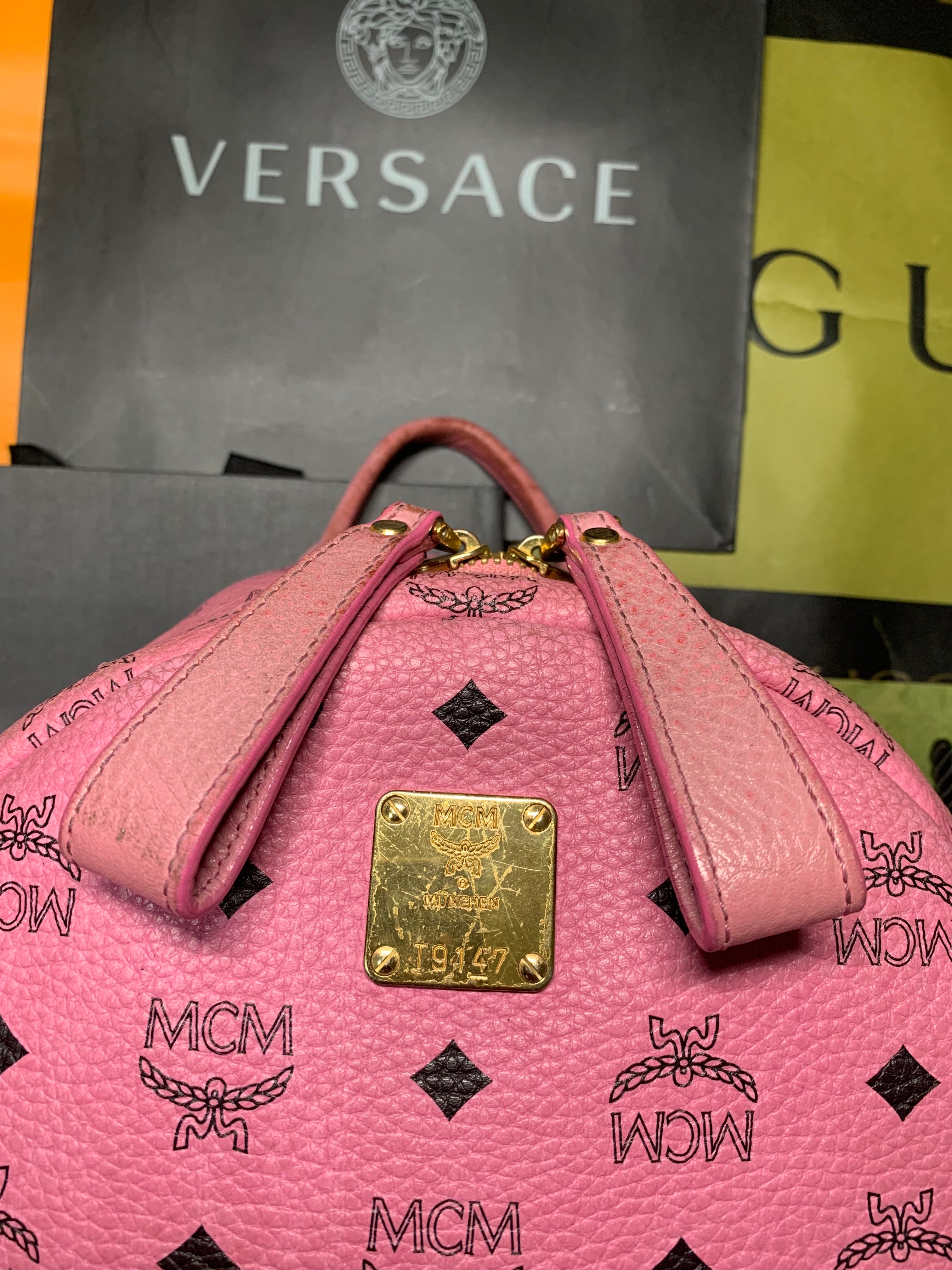 MCM stark side studs pink backpack