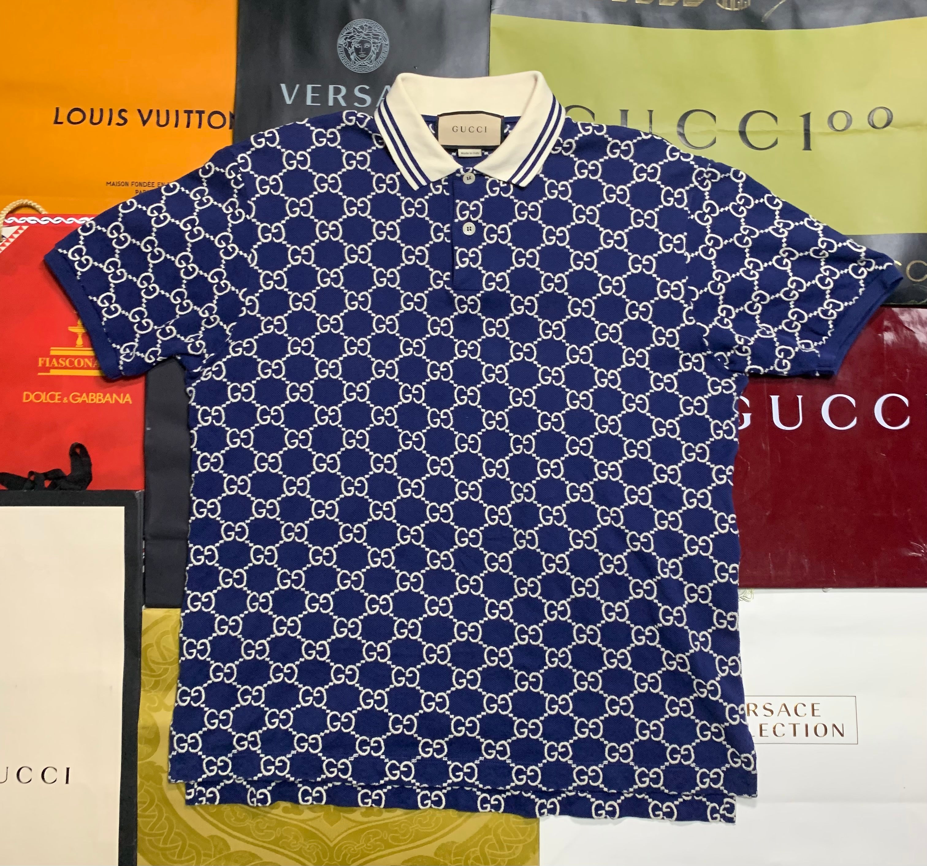 Gucci jacquard monogram cotton piquet polo shirt