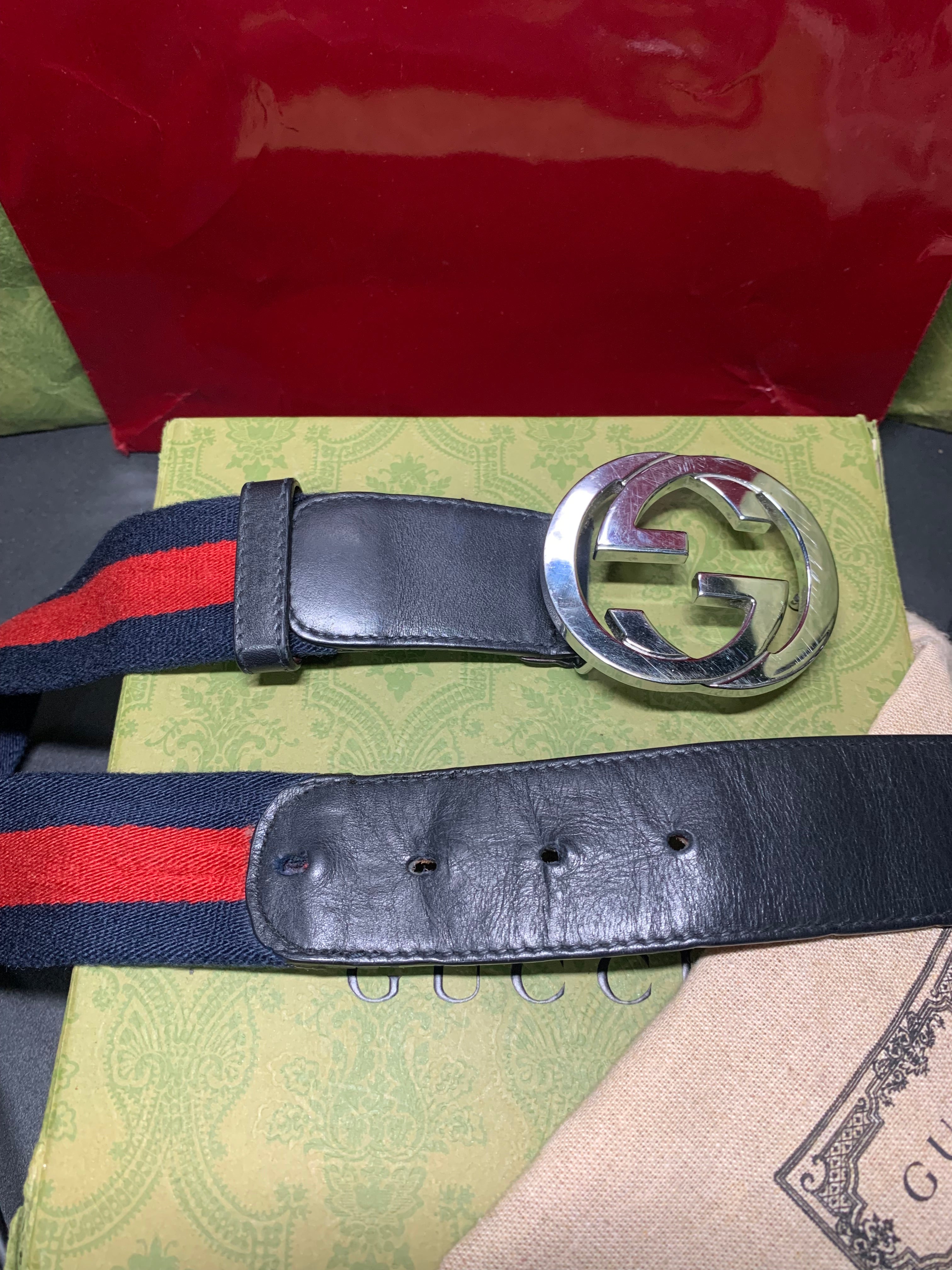 Gucci web stripe blue/red belt