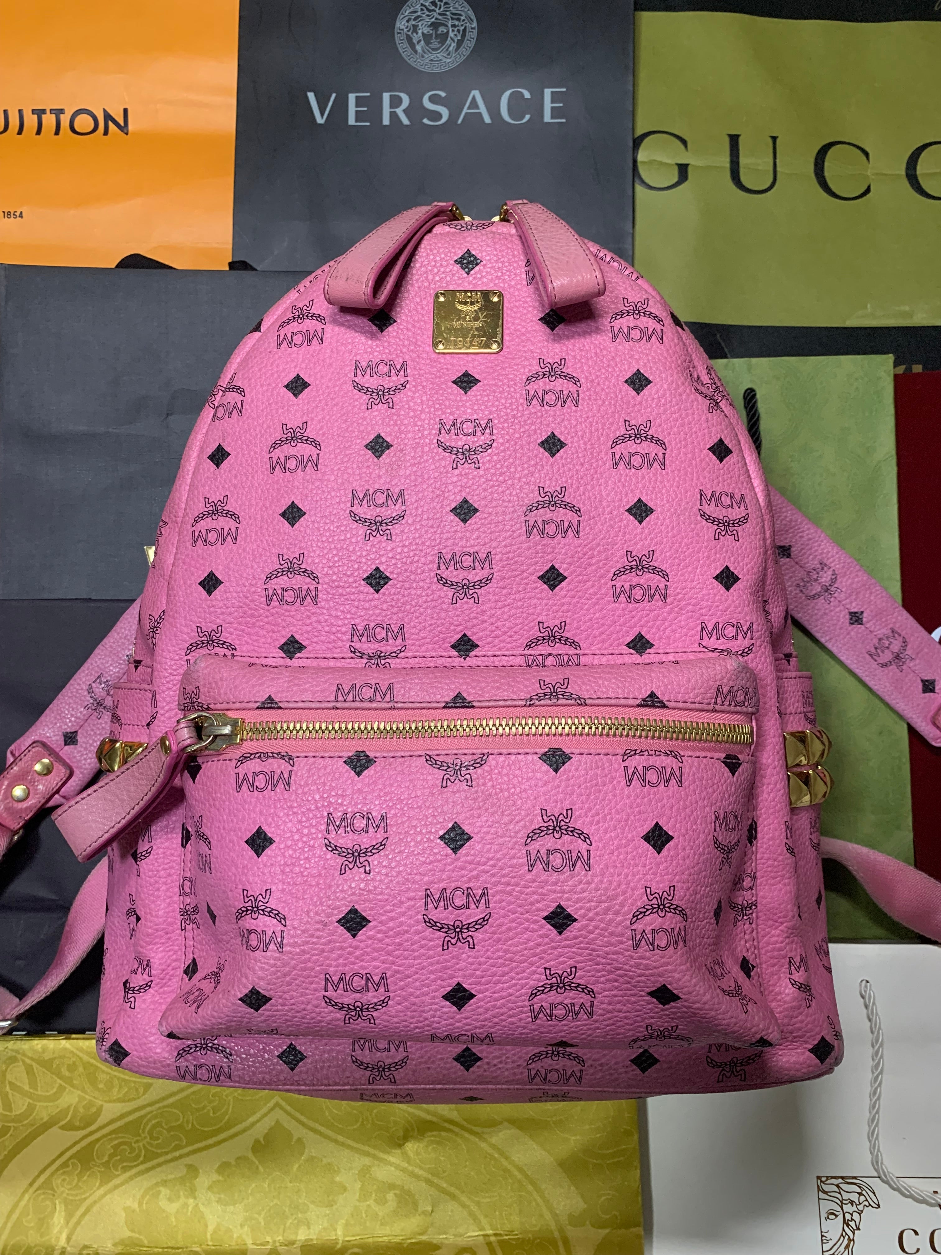 MCM stark side studs pink backpack