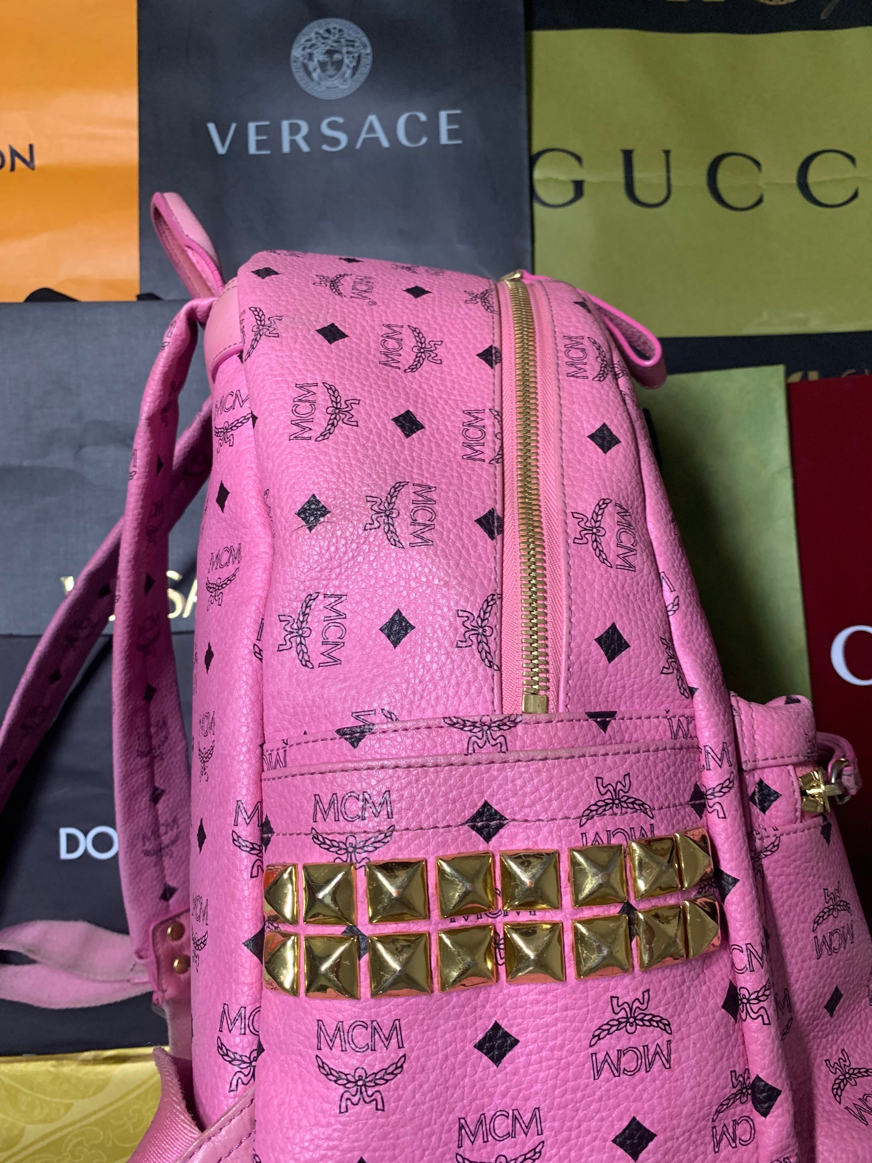 MCM stark side studs pink backpack