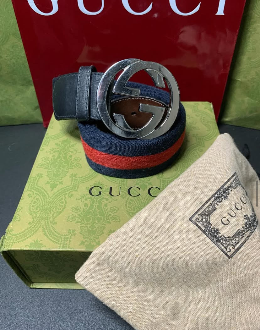 Gucci web stripe blue/red belt