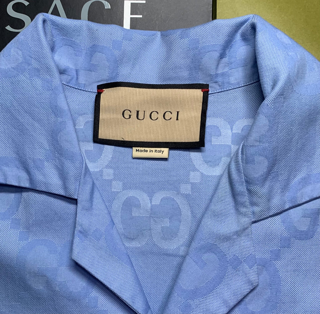 Gucci blue monogram logo polo shirt
