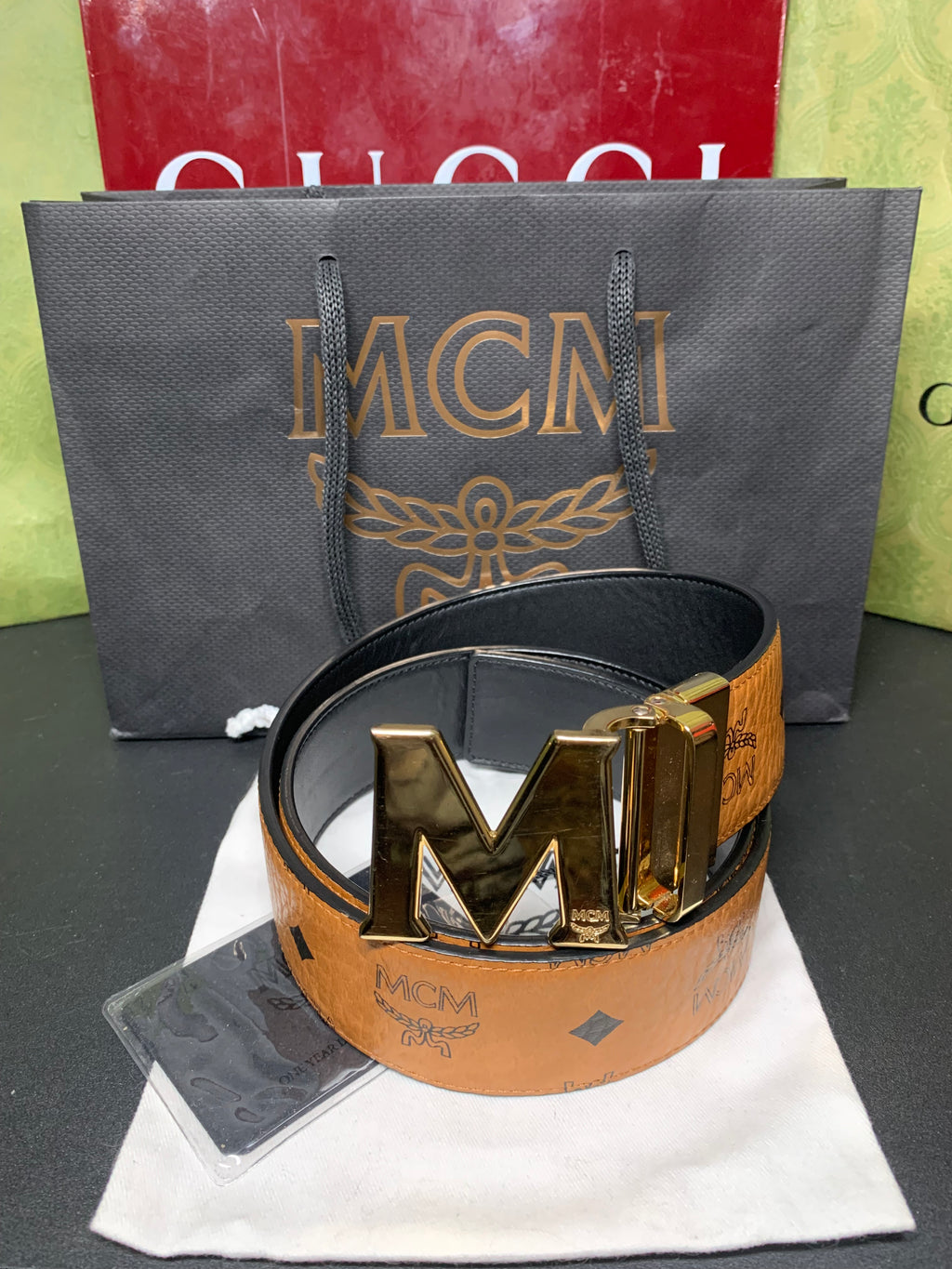 MCM claus M reversible cognac belt
