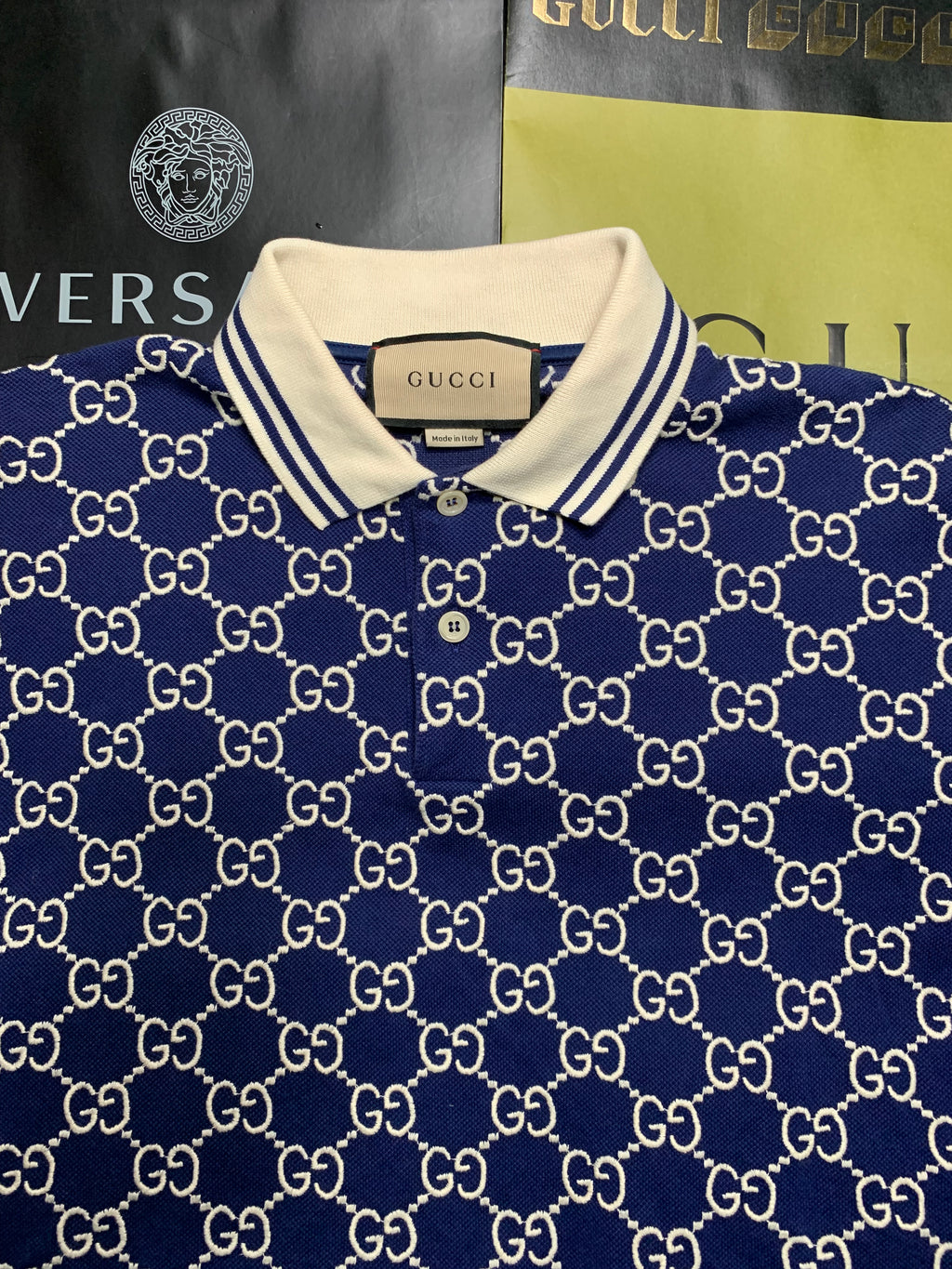 Gucci jacquard monogram cotton piquet polo shirt
