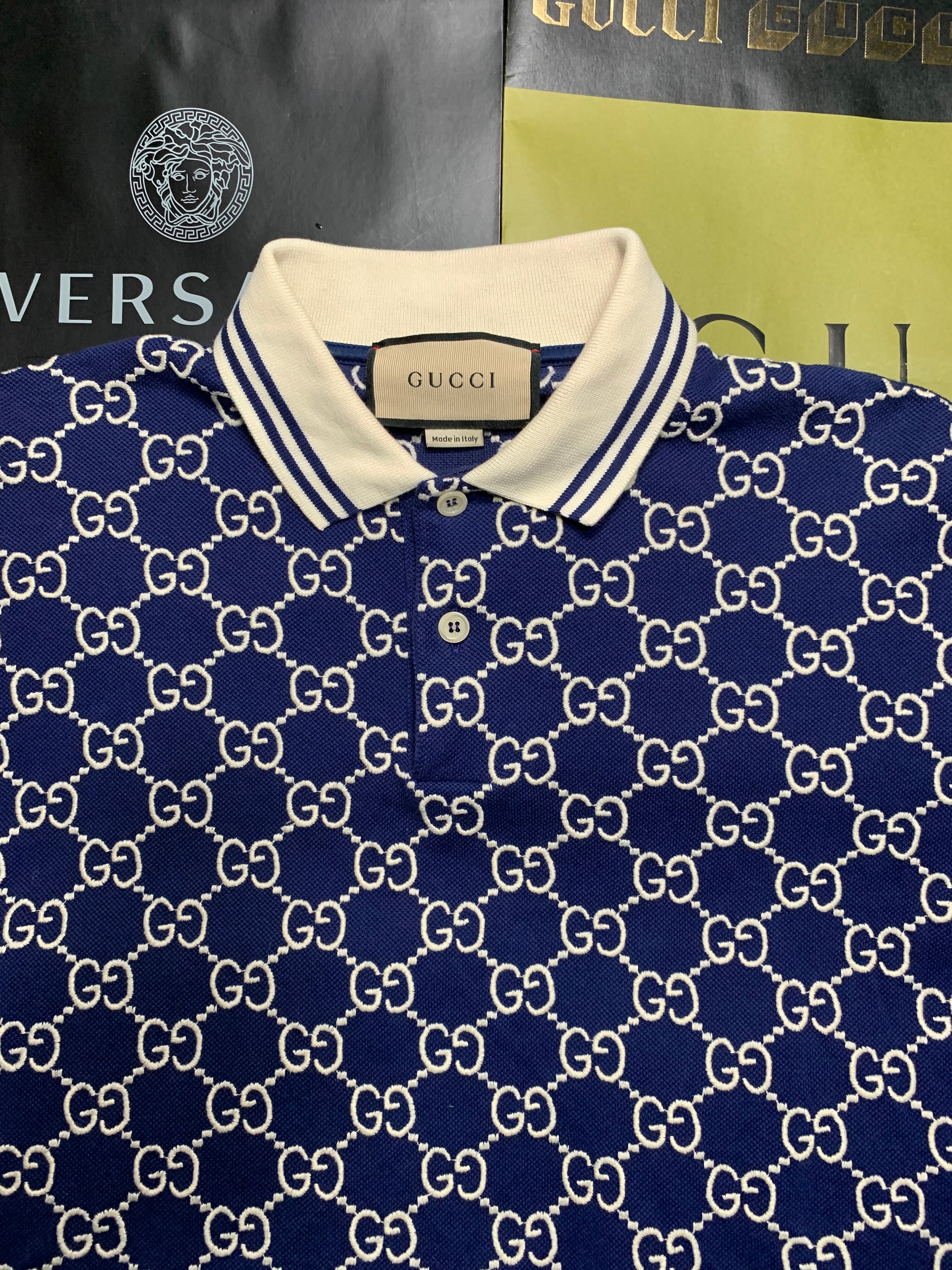 Gucci jacquard monogram cotton piquet polo shirt
