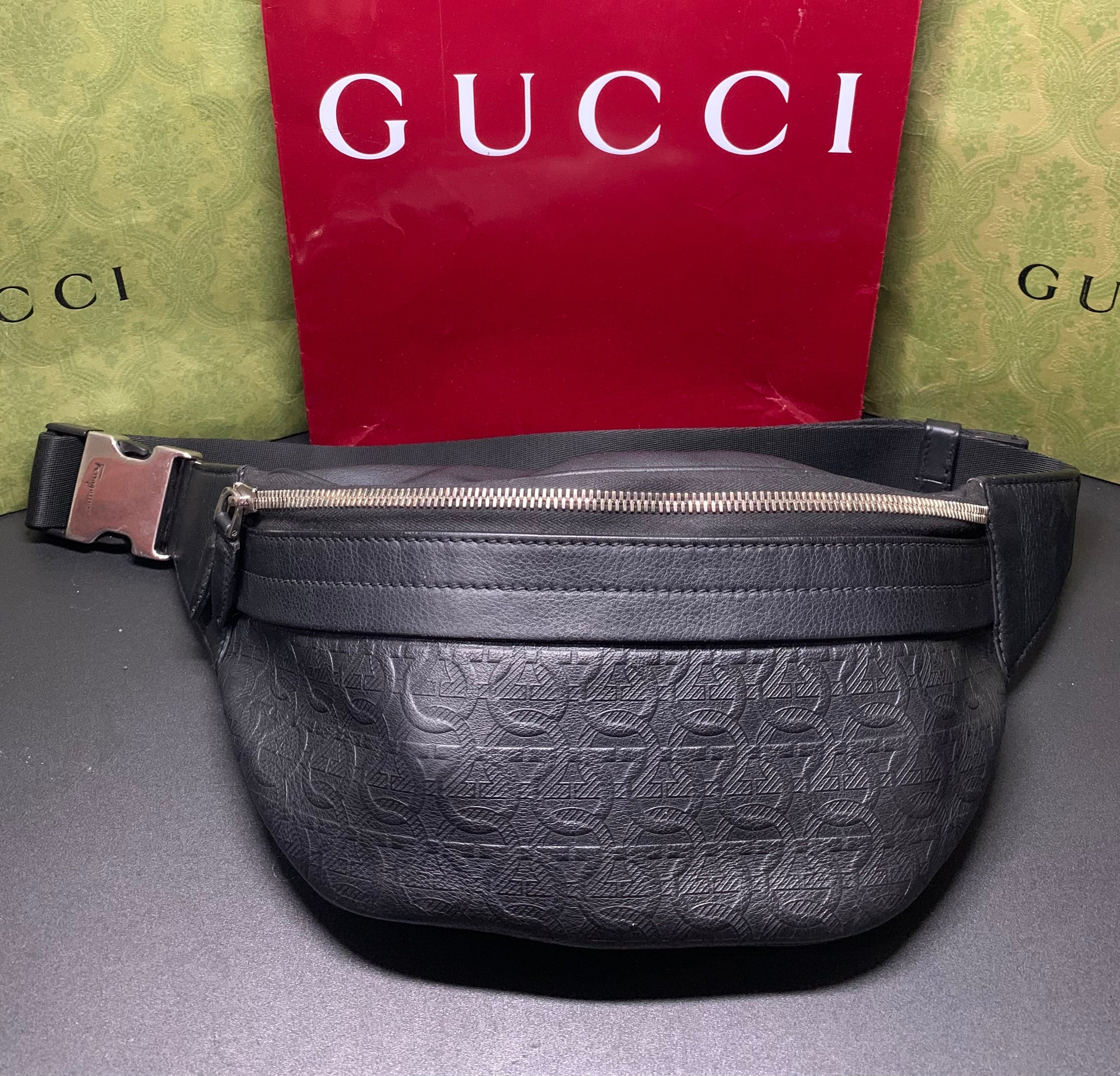 Ferragamo gancini logo embossed leather belt bag