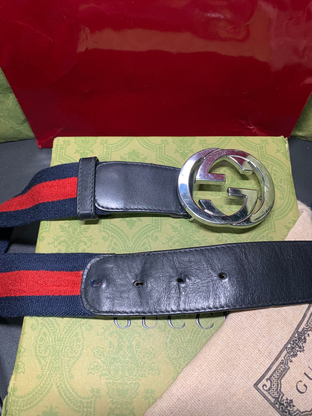 Gucci web stripe blue/red belt
