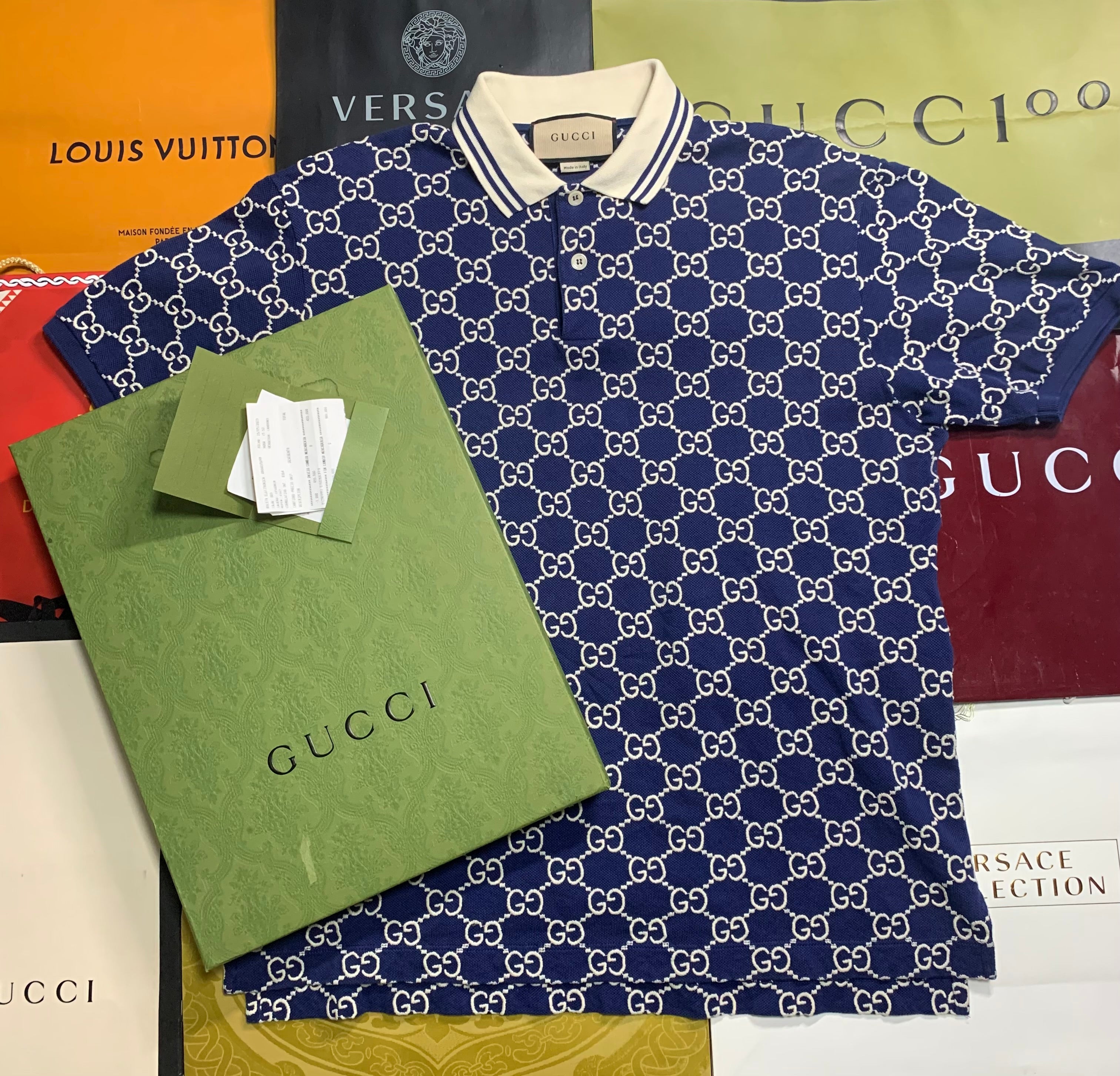 Gucci jacquard monogram cotton piquet polo shirt