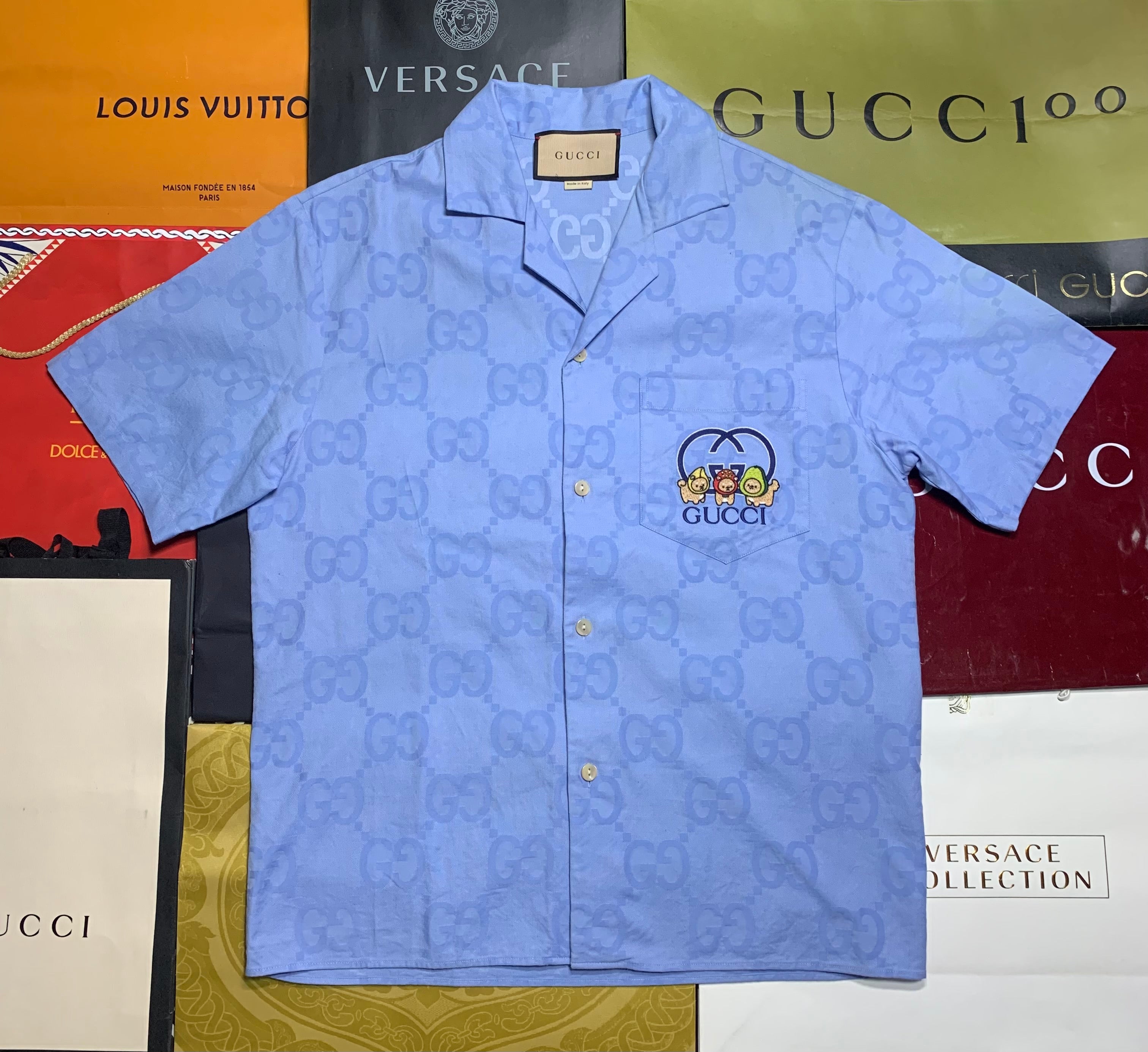 Gucci blue monogram logo polo shirt